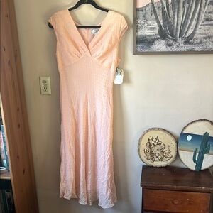 NWT Adrianna Papell Peach Silk Chiffon Clipdot Midi Dress Size 12